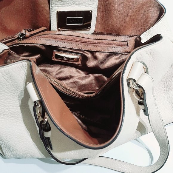DKNY Cream Multicompartment Logo Double Handle Leather Handbag - Picture 6 of 7